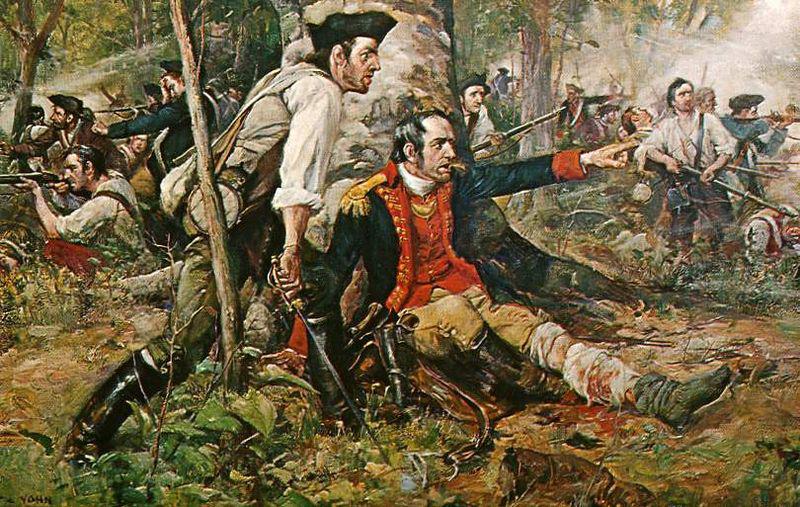 Frederick Coffay Yohn This is an image of an oil painting titled Herkimer at the Battle of Oriskany. Although wounded, General Nicholas Herkimer rallies the Tryon County Mi Norge oil painting art